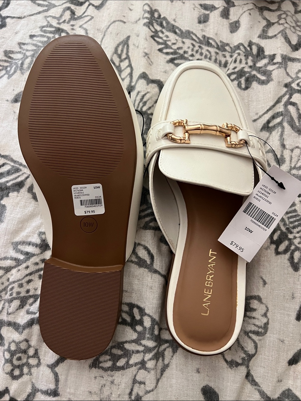 Lane Bryant Ivory Slip-On Mules with Gold Buckle